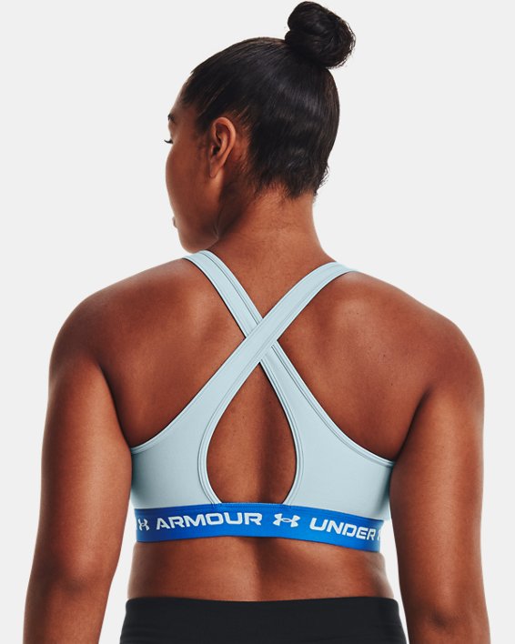 Women's Armour® Mid Crossback Sports Bra, Blue, pdpMainDesktop image number 6